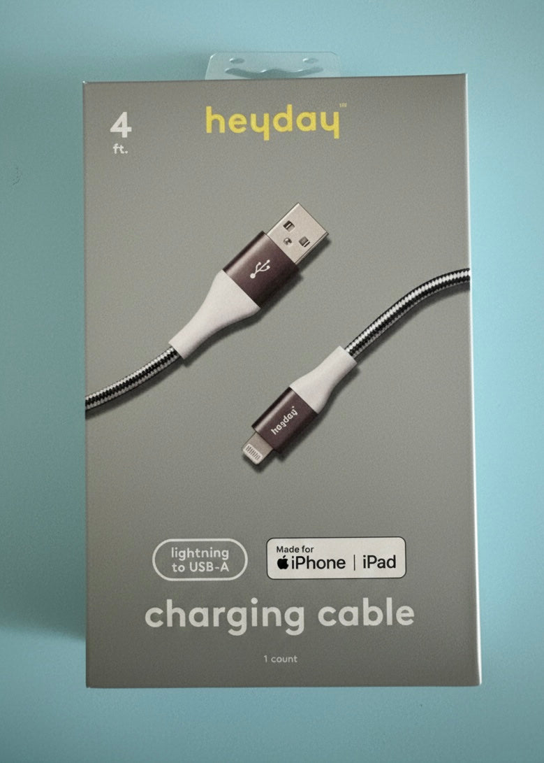 Heyday™ 4ft Braided Lightning to USB-A Charging Cable –  Certified for iPhone & iPad – Durable Metallic Slate/Silver