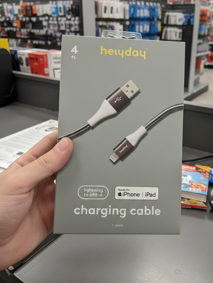 Heyday™ 4ft Braided Lightning to USB-A Charging Cable –  Certified for iPhone & iPad – Durable Metallic Slate/Silver